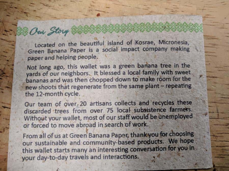 Story of Green Banana Paper on back of a banana fiber card